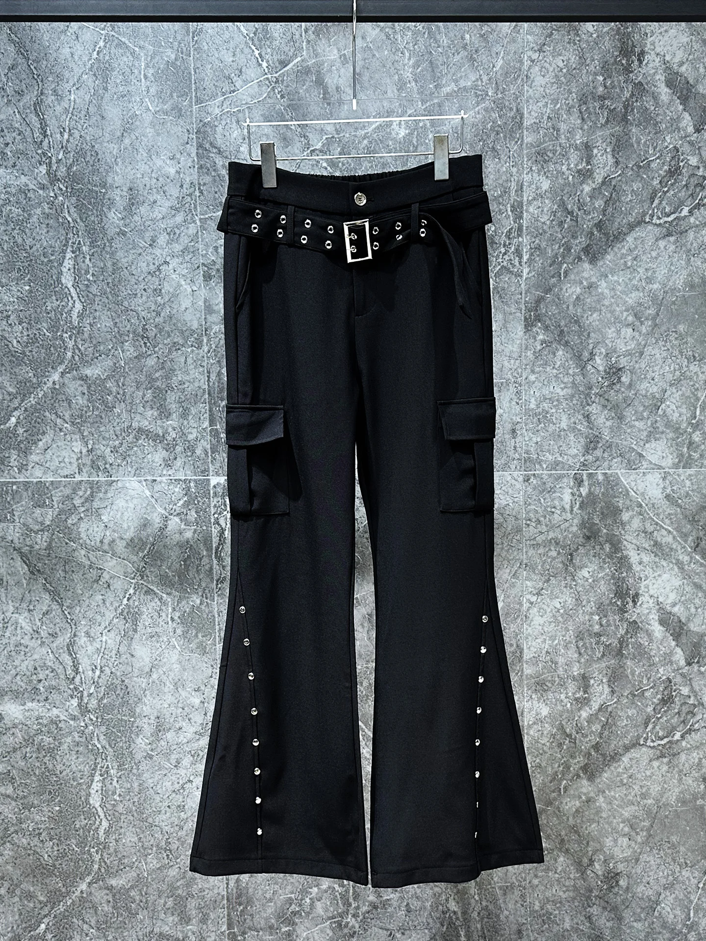 

Мужские рабочие брюки Cool Sle с заклепками, прямого кроя, свободные, длинные, модные, молодежные, повседневные, однотонные, осенние