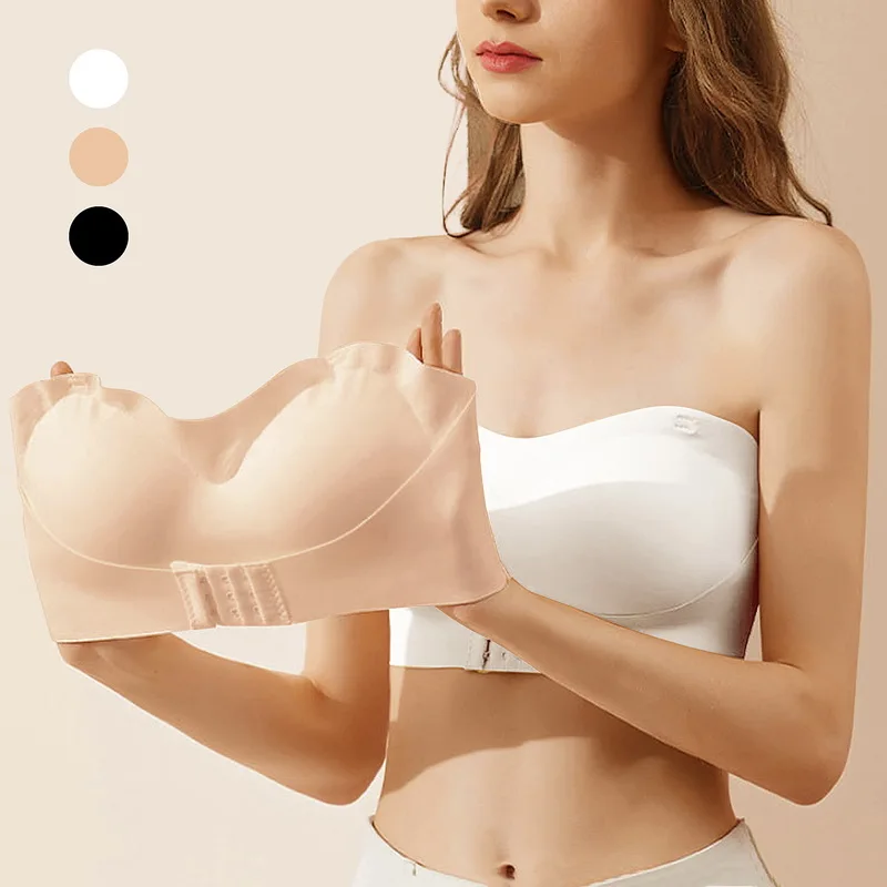 Strapless Bra Large Size Thin Section Gather Lace Non-Slip Bras Invisible Bra Lift Push Up Beautiful Back Women's Underwear