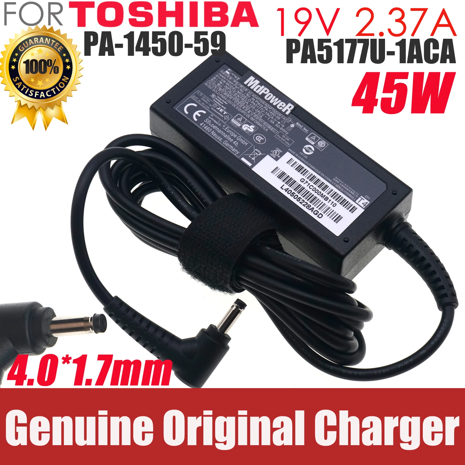 

45W 19V 2.37A Original AC Power Adapter PA5192U-1ACA PA5192E-1AC3 ADP-45YD A for Toshiba Portege Z10T Z15T Z20T Satellite U920T