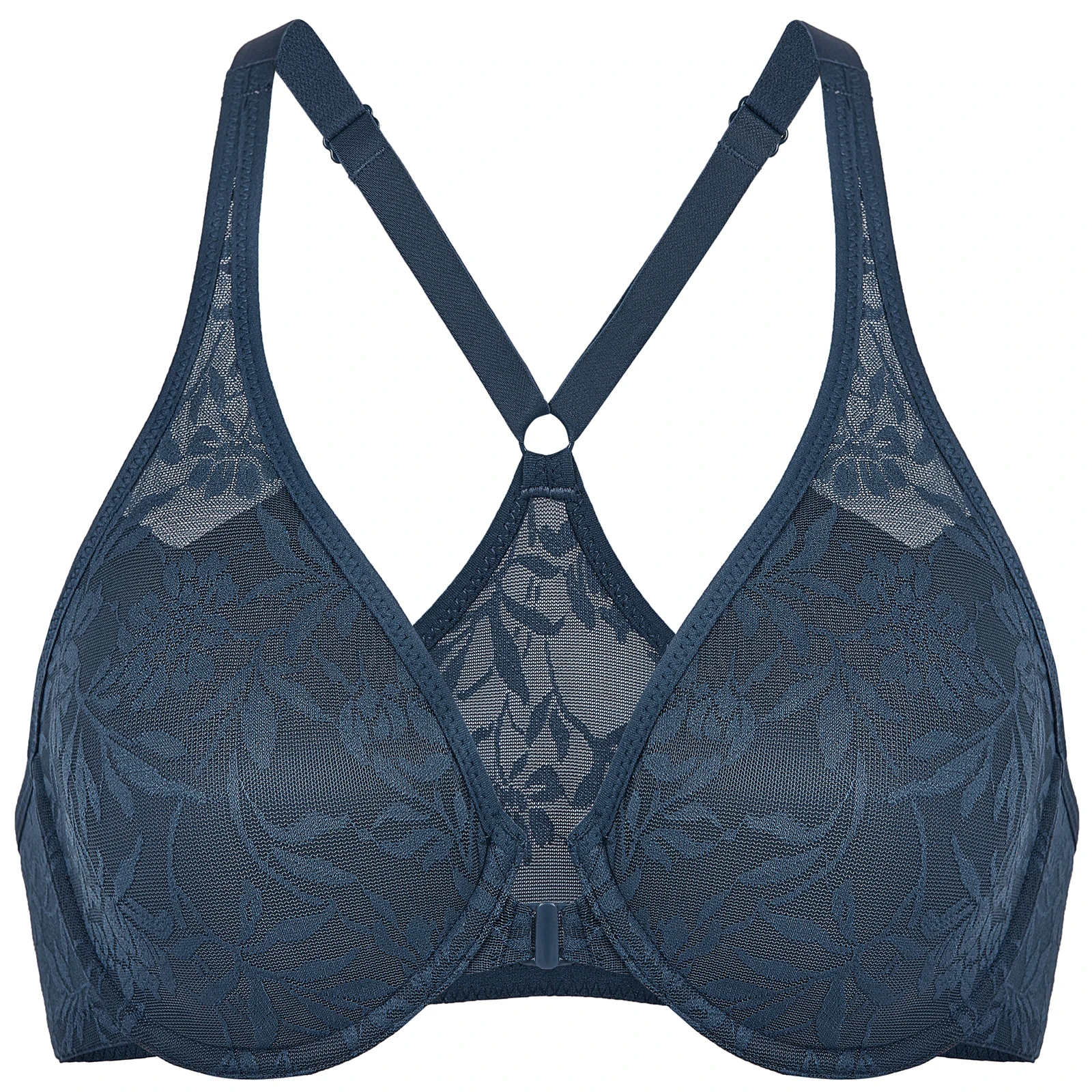 ผู้หญิงปิดด้านหน้า Bra Racerback Plus ขนาด Plunge V คอ Unlined Underwire ลูกไม้ลายดอก Bras เต็มรูปแบบ