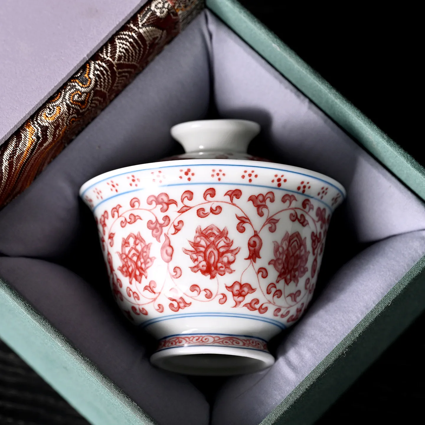 High-End Jingdezhen Yongle Red Interlock Branch Hover Two Tureen Not Hot Tea Brewing Bowl Household Ceramic Cup Single
