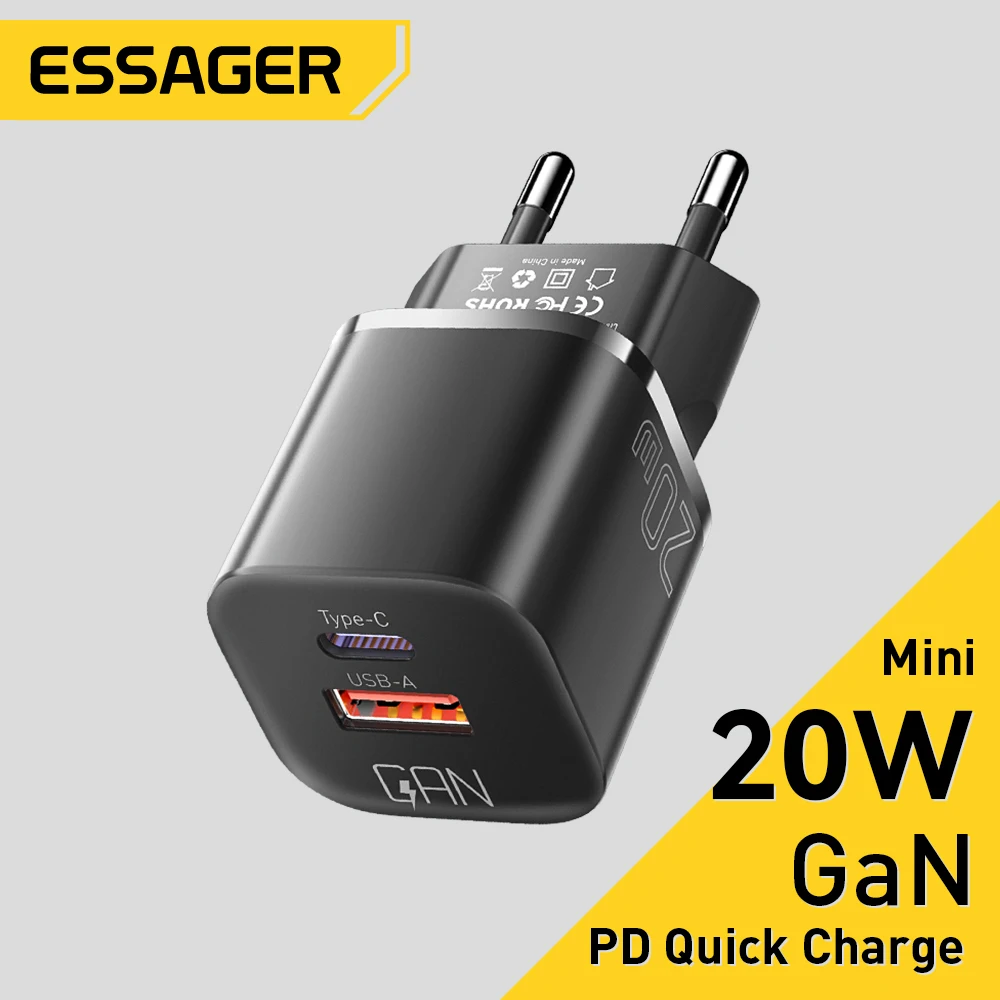 Ładowarka Essager 20W GaN PD USB C do iPhone 14 13 12 11 Pro Max Telefon QC 3.0 PD 3.0 USB typu C Szybkie ładowanie dla Xiaomi pocoiPad