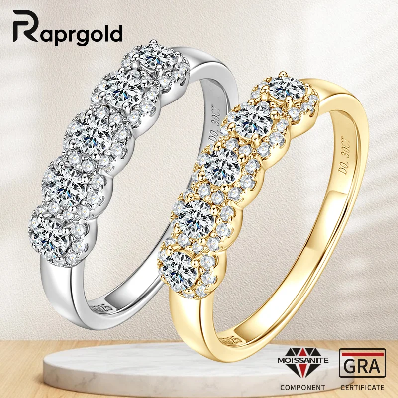

RAPRGOLD GRA Certified 2.5mm Round Cut Moissanite Flower Engagement Ring for Women 925 Sterling Silver Wedding Fine Jewelry Gift
