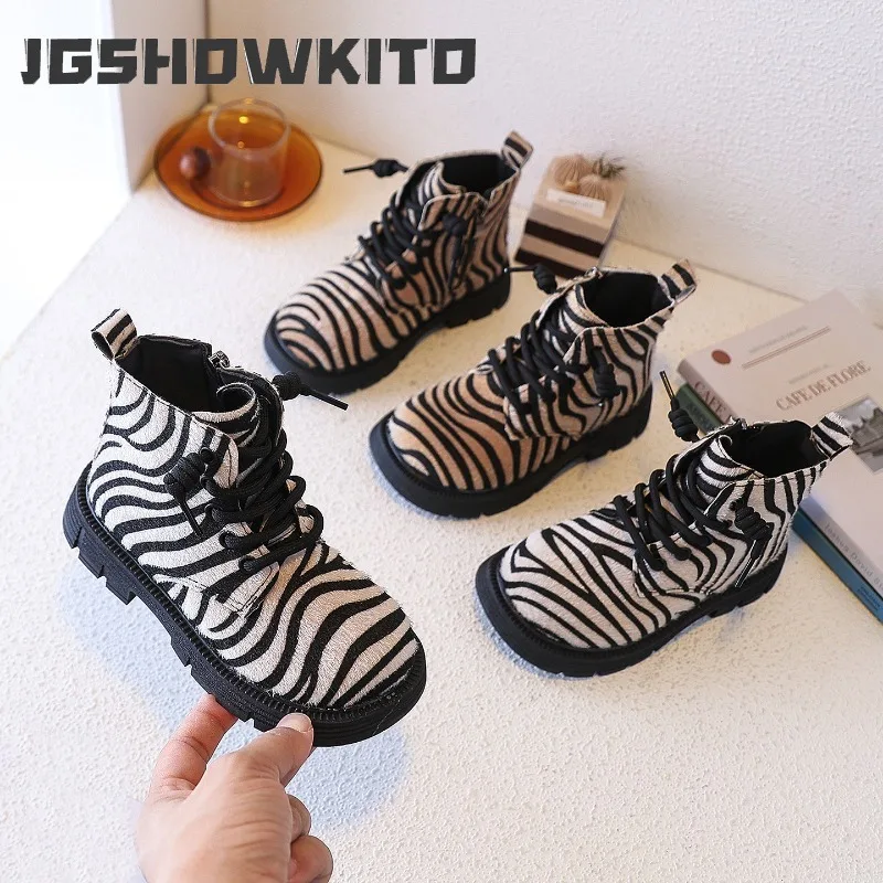 JGSHOWKITO Girls Retro Boots Patchwork Children Lace-up Ankle Boots Fashion Thick Bottom Kids Causal Leather Boots Side Zipper