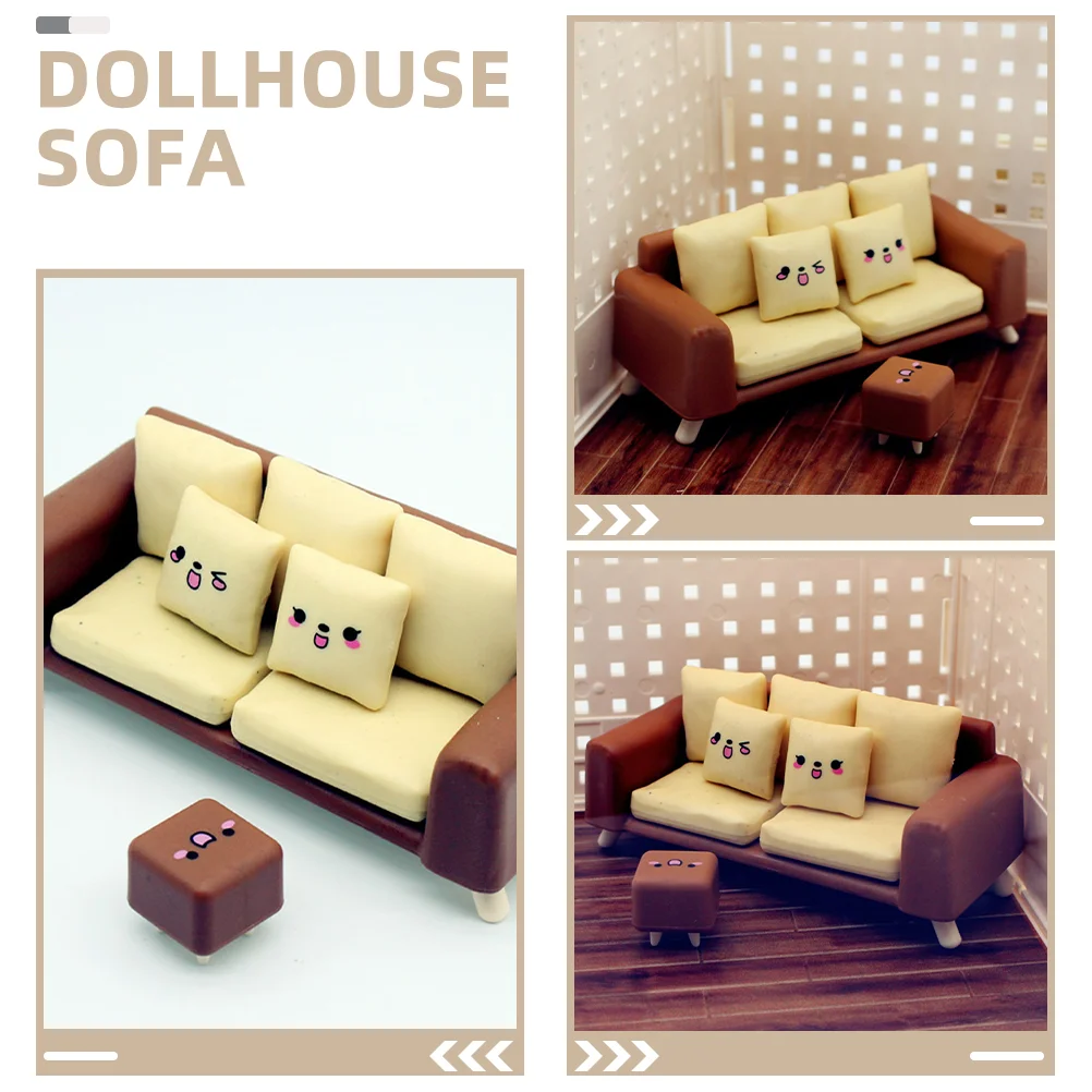 Dollhouse Sofa Armchair and Stool Couch Miniature Furniture Adorable Victorian Bench