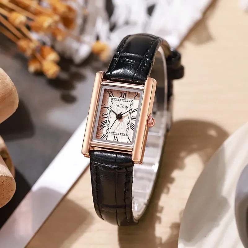 Famous Brand Women Watch Fashion Leather Strap Quartz Watches Luxury Rectangular Roman Numeral Dial Versatile Wristwatch Gift