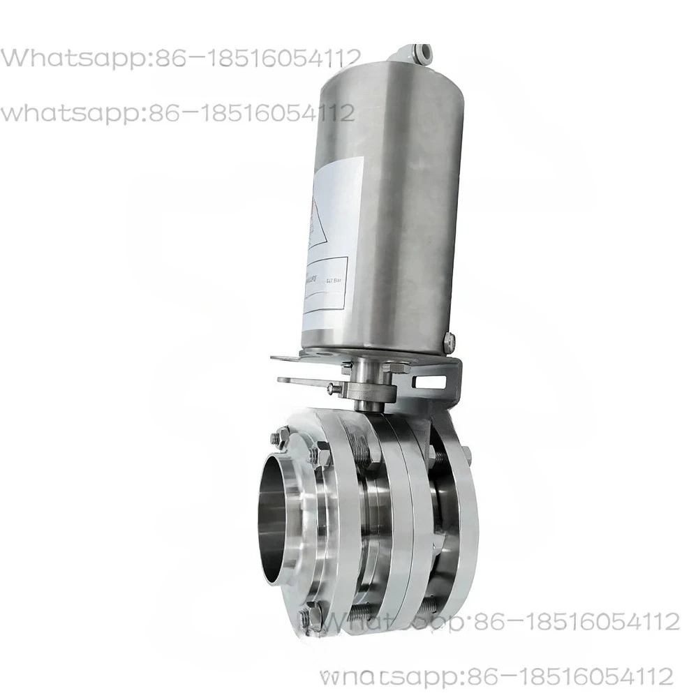 Explosion Proof Food Grade SS304 Sanitary Stainless Steel 3-inch Welded Three Piece Pneumatic Control Butterfly Valve
