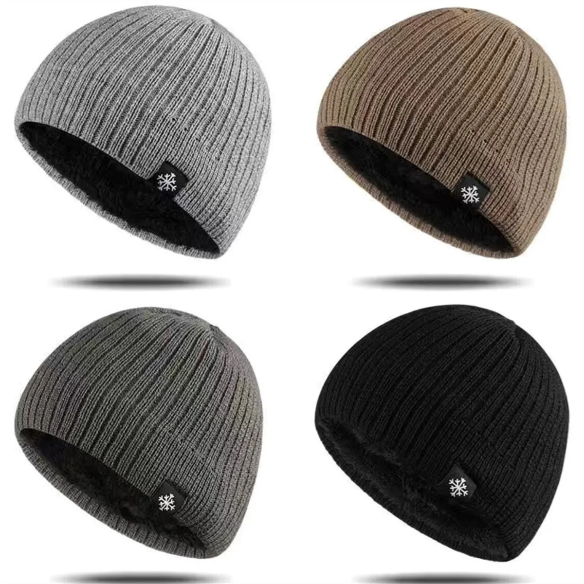 Autumn Winter Unisex Fleece Lined Knitted Beanie Loose Warm Ear Protection Thick Woolen Hat Windproof Outdoor Ski Hiking Hat