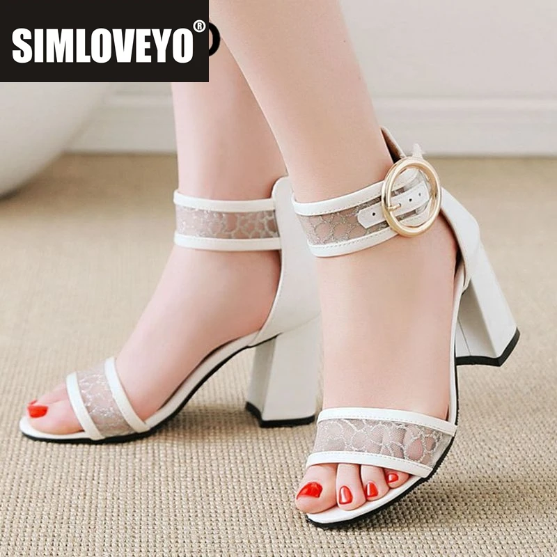 

SIMLOVEYO Glam Womens Strappy Sandals Thick Raise 9cm Fastener Band Dual Tone Extra Wide Fit 44 45 46 Metal Outing Footwear