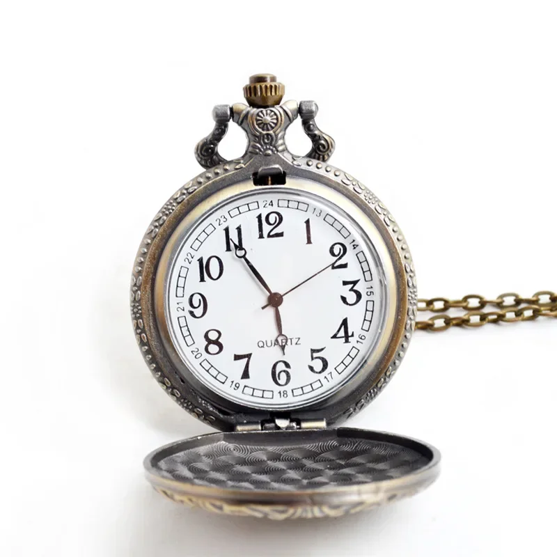 Reloj de bolsillo de cuarzo Vintage para hombres, mujeres y niños, cadena Fob, 3 caballos, animales, grabado con láser, collar tallado, reloj colgante antiguo