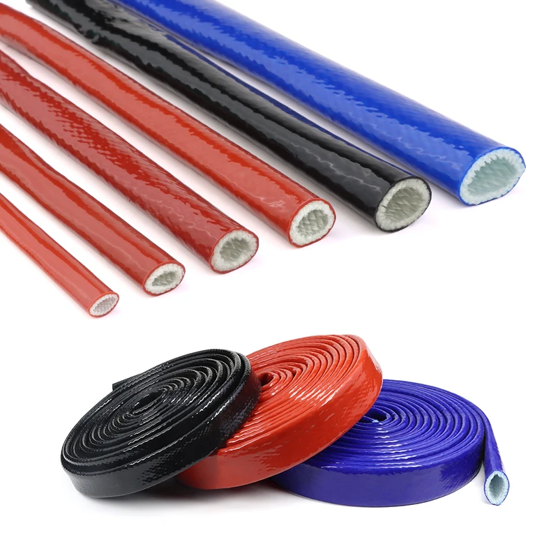 4mm - 35mm High Temperature Resistant Fire Retardant Casing Pipe Silicone Fiberglass Tube Thicken Insulation Fireproof Sleeveing
