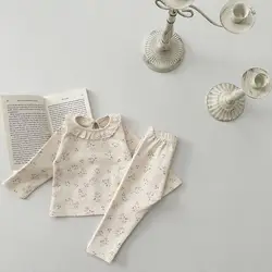 2024 Autumn New Baby Girl Vintage Floral Home Clothes Set Infant Cute Lace Collar Bottoming Shirt Suit Toddler Casual Outfits