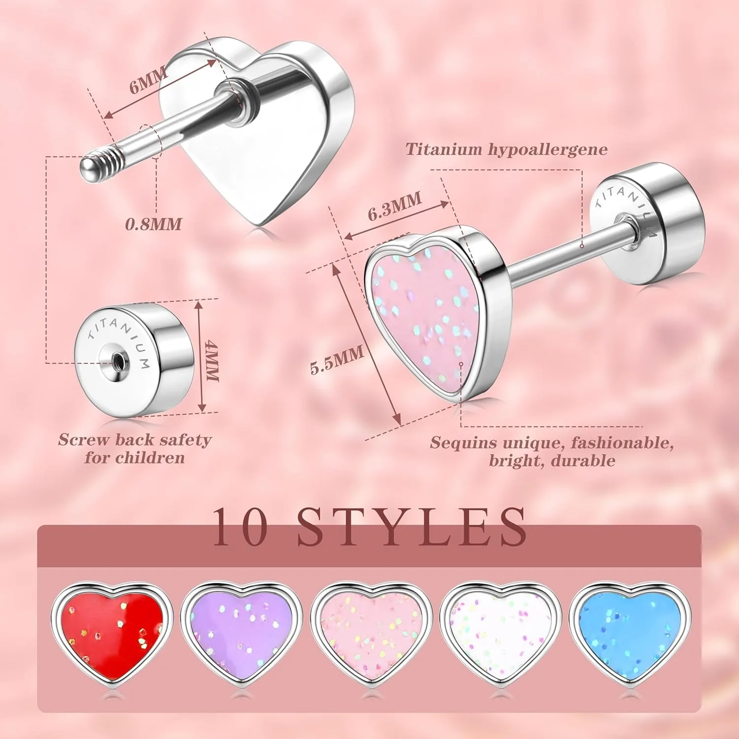 Bobisty 20G Titanium Heart Love Earrings for Women 14K Gold Plated Cute Tiny Sequins Studs Cartilage Earrings Piercing Jewelry
