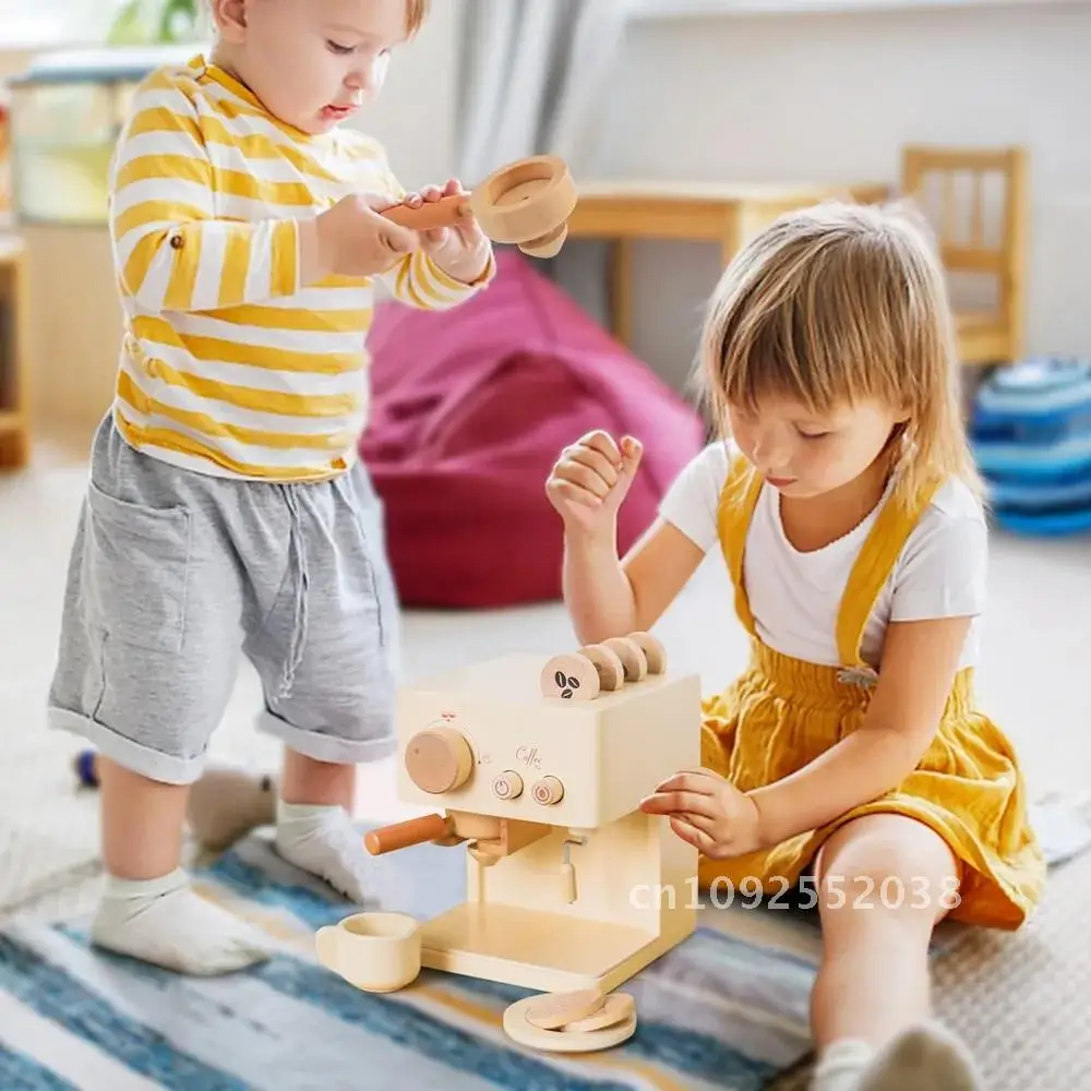 Kids Wooden Montessori Toy Set Children's Coffee Machine Cosplay Children Educational Toys Toys Kitchen Gifts House