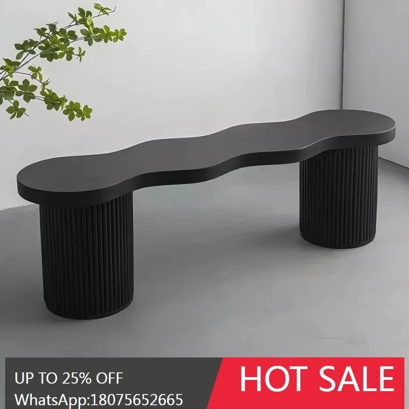 Nordic Creative Black Retro Wave Solid Wood Home Living Room Long Bench