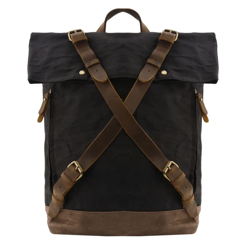 Male Backpacks Vintage Canvas Leather For Men Waterproof Rucksacks Large Mountaineering Travel Pack Outdoor computer bag mochila