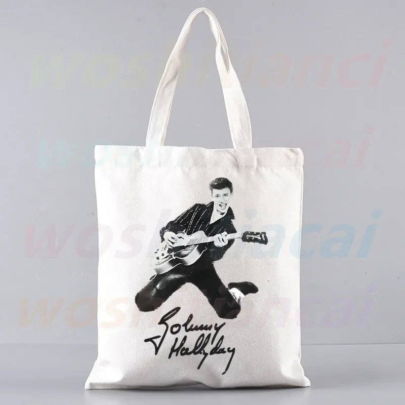 Popular Johnny Hallyday France Rock Star Shopper Bags Shopping Bag Tote Bag Shoulder Bag Canvas Bags Large College Handbag