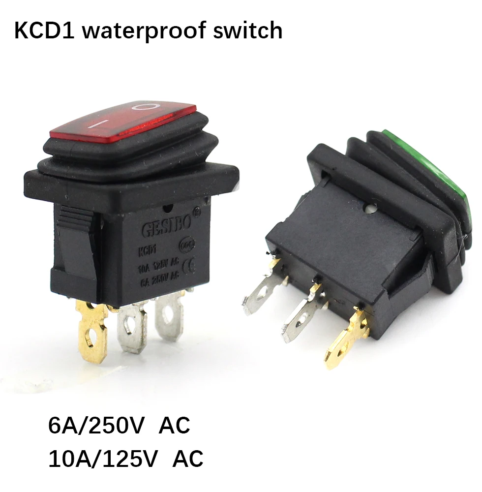 KCD1 waterproof boat type switch 3PIN with light button joystick power switch 23 * 17mm oil and dust proof ON/OFF