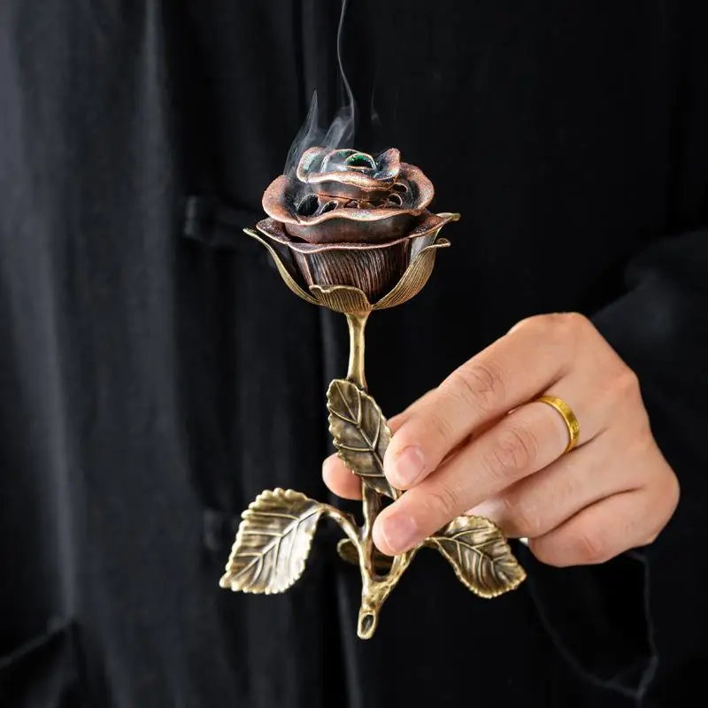 Rosen-Räucherstäbchenhalter, dekoratives Ornament, Aromatherapie-Halter für Wohnzimmer, Schreibtisch, Esszimmer, elegante Heimdekoration – Detail 5