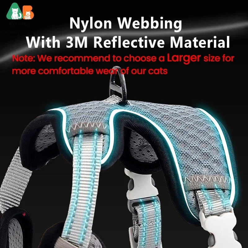 ATUBAN القط حزام وطوق للكلب للمشي ، القط الصغيرة تسخير الهروب برهان القط تسخير كبير ، قابل للتعديل القط تسخير عاكس #3