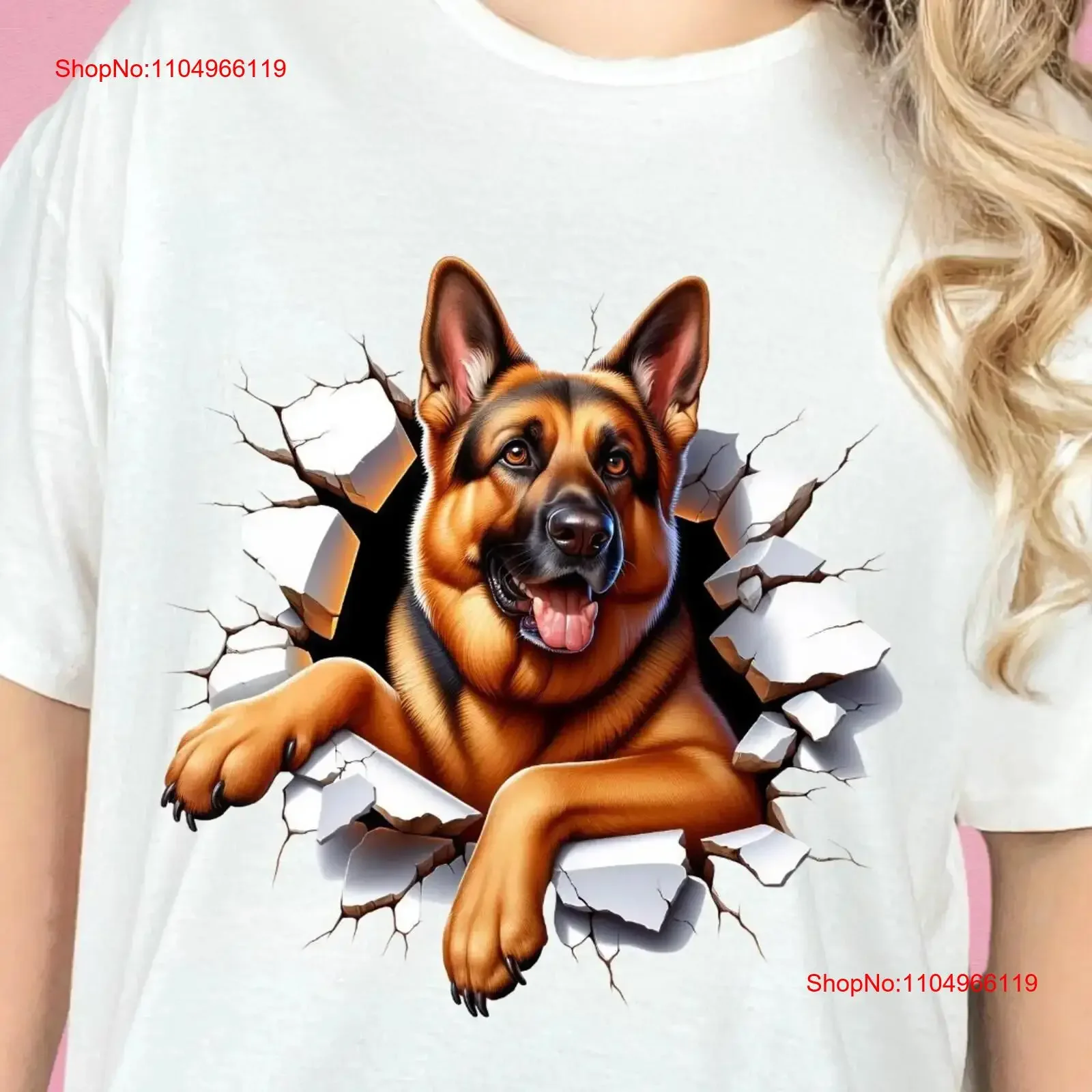 

3D Wall Break German Shepherd T Shirt Realistic Dog Unique Animal Art Casual Comfortable Wear Top for vintage Washed homme