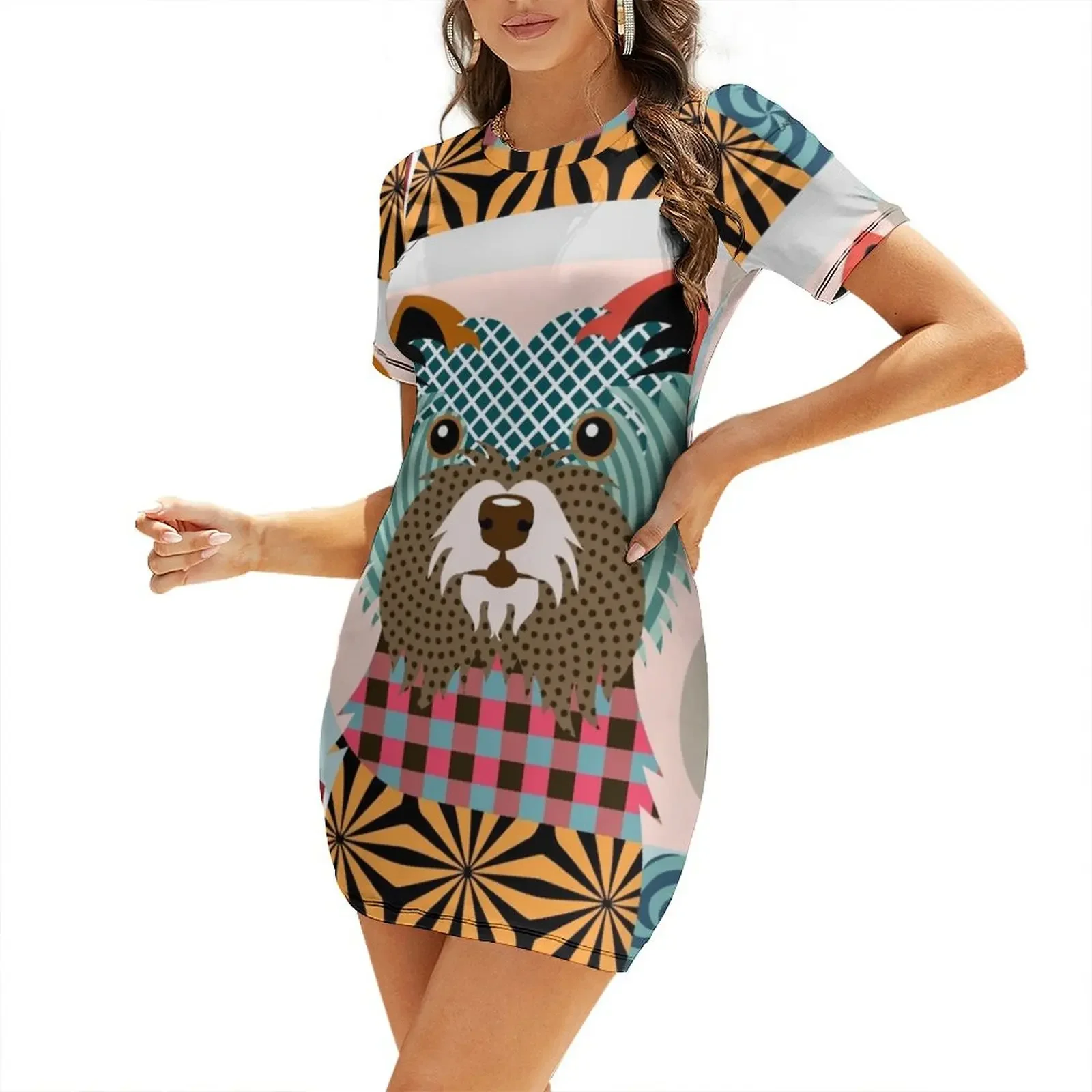

Cairn Terrier Short-Sleeved Dress women's clothing trend 2025 Clothing female bandage dress dress for woman