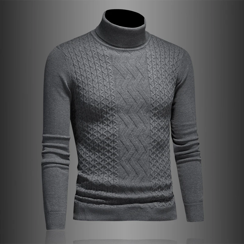 

Мужской зимний модный утепленный шерстяной свитер с высоким воротником, вязаный топ, простой теплый свитер с цветочной вышивкой в европейском стиле, лаконичный дизайн