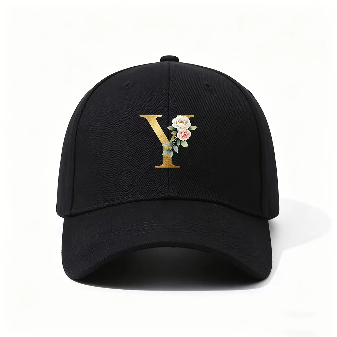 Casquette de baseball, lettre Y dorée, fleur de pivoine, esthétique minimaliste romantique et paisible, commémorative de mariage, pour festival, décontractée
