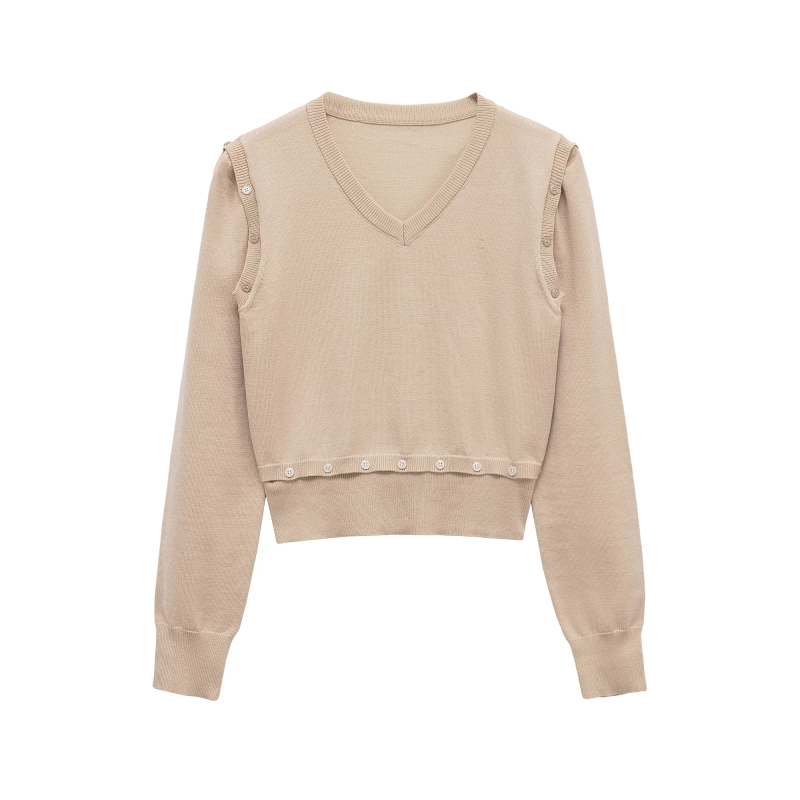 

Женский вязаный свитер с v-образным вырезом, съемными рукавами и украшением на пуговицах, осенняя модная торговля G826269