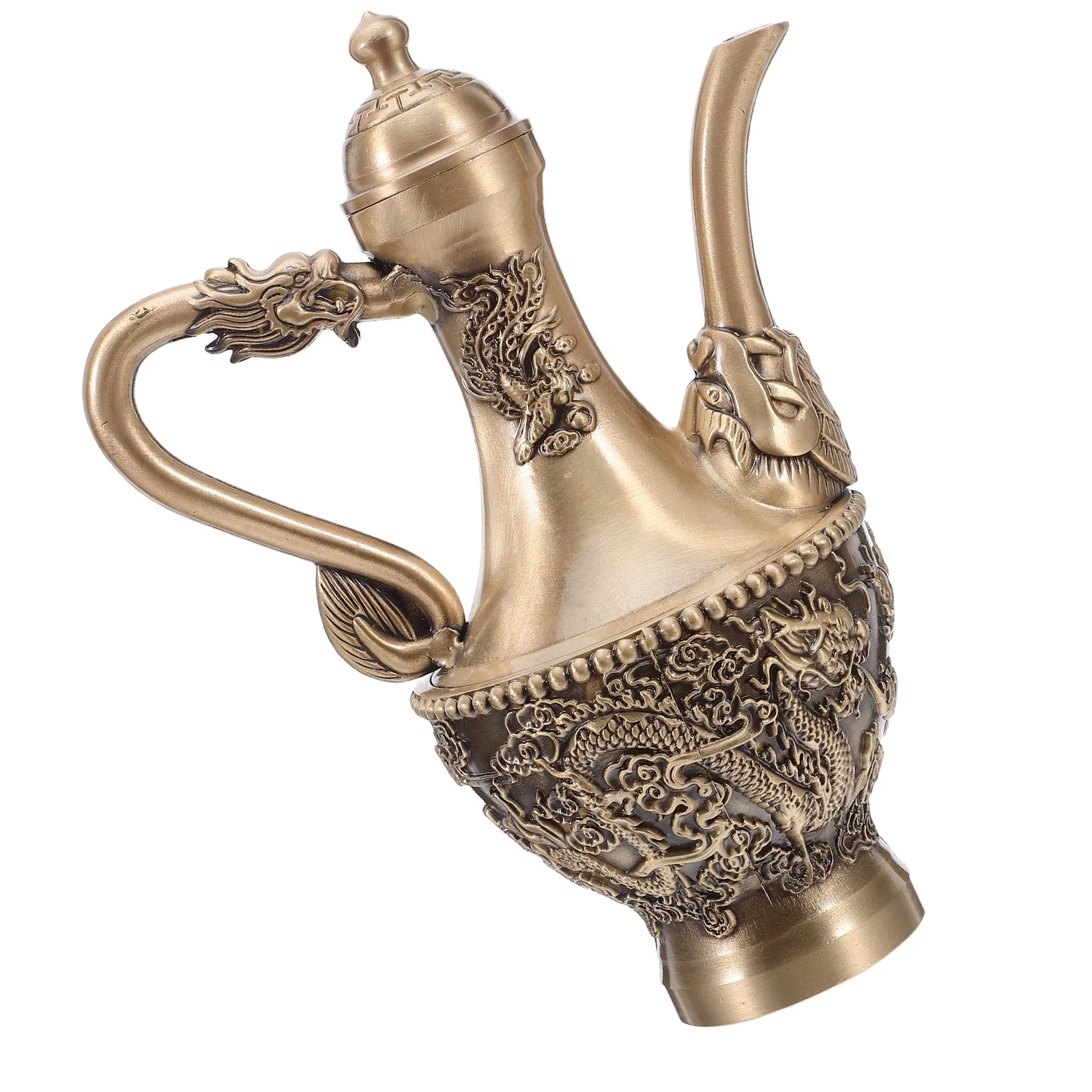 

Retro Dragon Embossed Copper Flask Vintage Turkish Coffee Pot 300Ml Tea Brewing Wine Serving Pot for Home Decor Kitchen