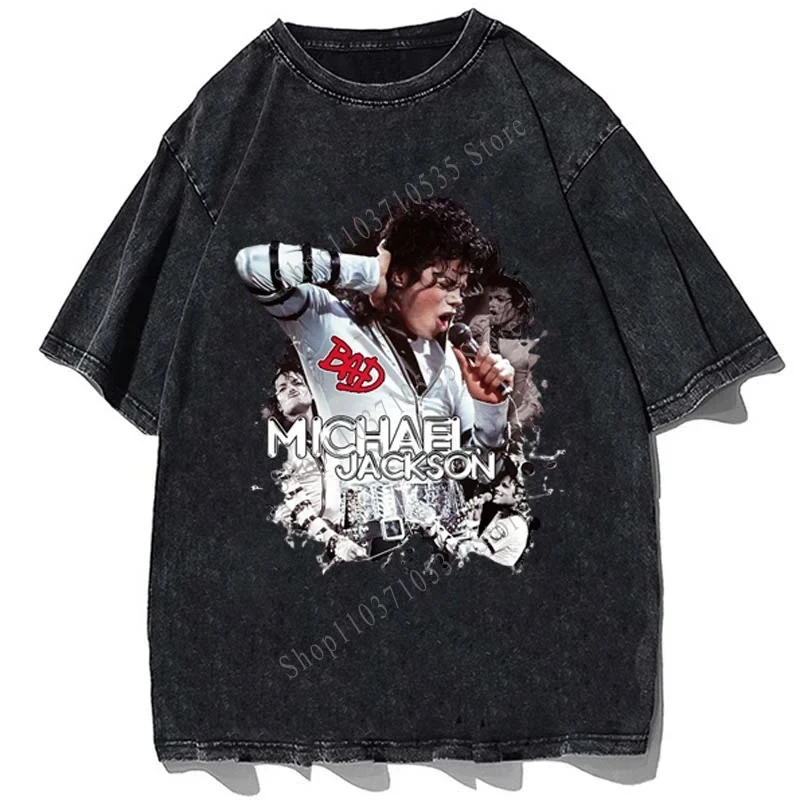 Hip Hop Singer Michael Jackson Print Tshirt Pop BAD Vintage T-shirt Fashion Streetwear Cotton Men T Shirt Loose Oversize Cloting