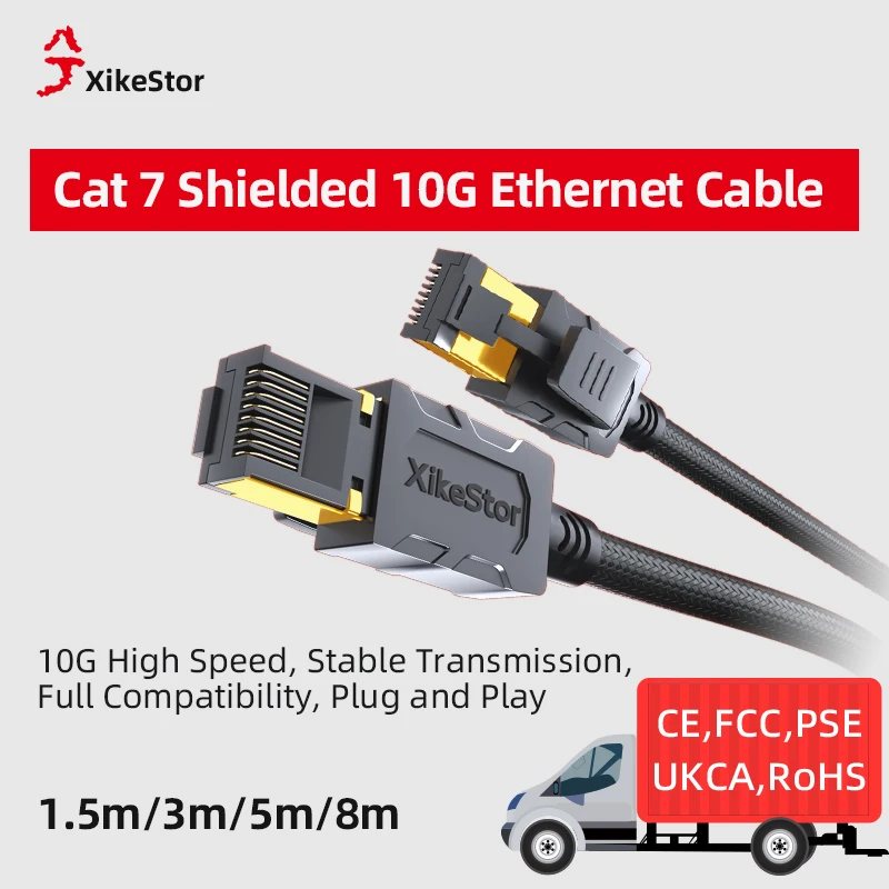 XikeStor Cat7 10 Gbps Cabo de rede para computador e casa de banda larga não blindado cabo de remendo plano Comprimentos disponíveis: 1,5 m/3 m/5 m/8 m