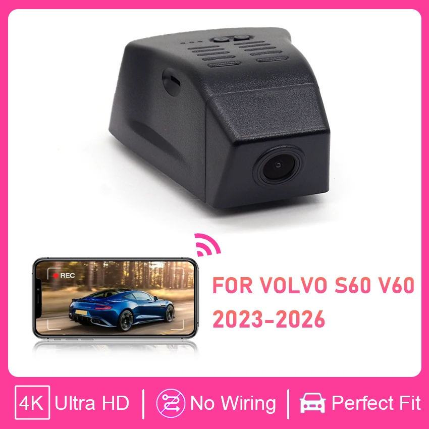 

Видеорегистратор для Volvo S60 V60 2022 2023 2024 2025 2026, автомобильный видеорегистратор Plug and Play 4K 2160P Dashcam для автомобильной камеры, видеорегистратор