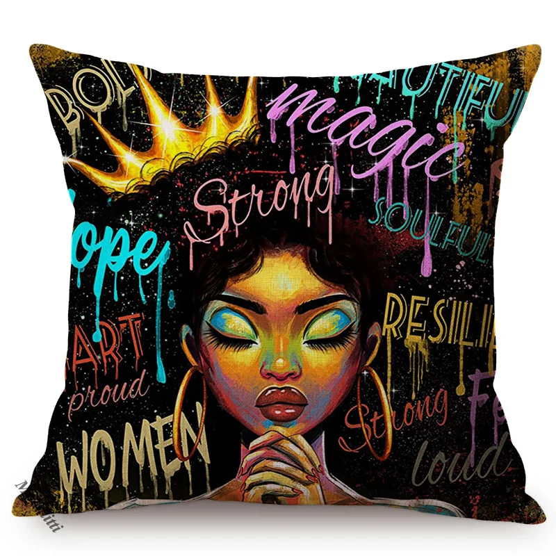 Colorful Graffiti Sofa Pillow Case, Woman's Art, Home Decor, Cotton Linen Cushion Cover, Graffiti Style, Woman