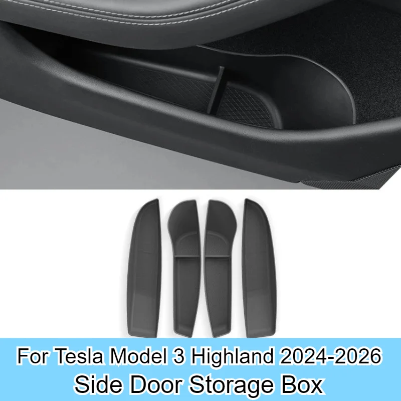Für Tesla Model 3 Highland 2025 2026 4-teilige TPE-Autotür-Seitenablagebox Vordere und Hintere Türgriff-Armlehnen-Organizer Autodekoration