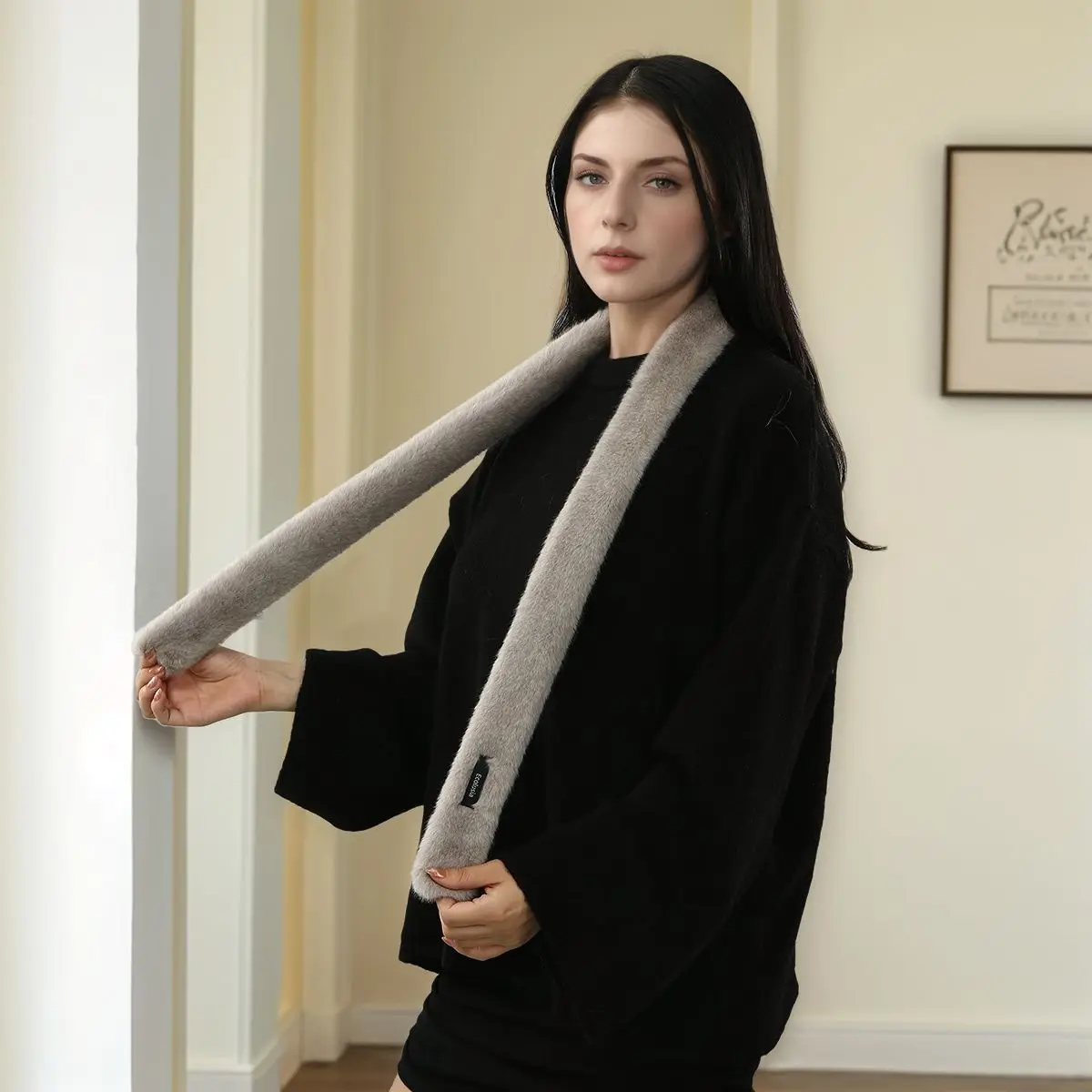 Fashionable Long Strip Plush Scarf Thicked Fur Decor Fluffy Soft Fake Fur Neck Warmer Muffler Vintage Ladies Scarves 130*5cm