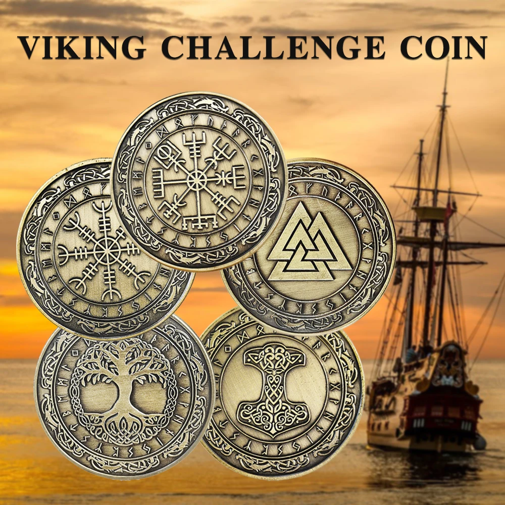 

Vegvisir Nordic Viking Compass Coin Voyage Guardian Lucky Commemorative Coins Brass Material Gift For Friend Talisman Collection