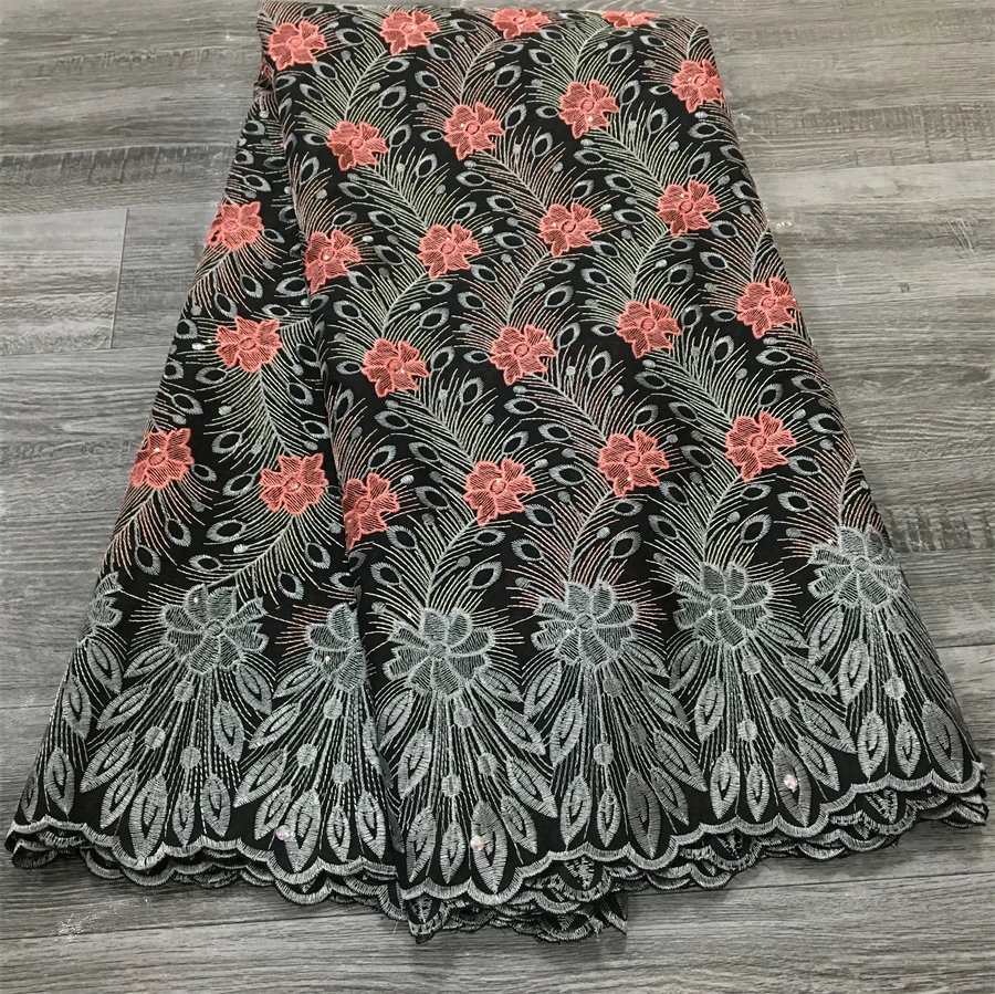 Latest Original Dubai Cotton Lace Swiss Lace Fabric 2024 High Quality Nigerian Dress 5 Yards Afriacn Fabric for Women Sew A3806