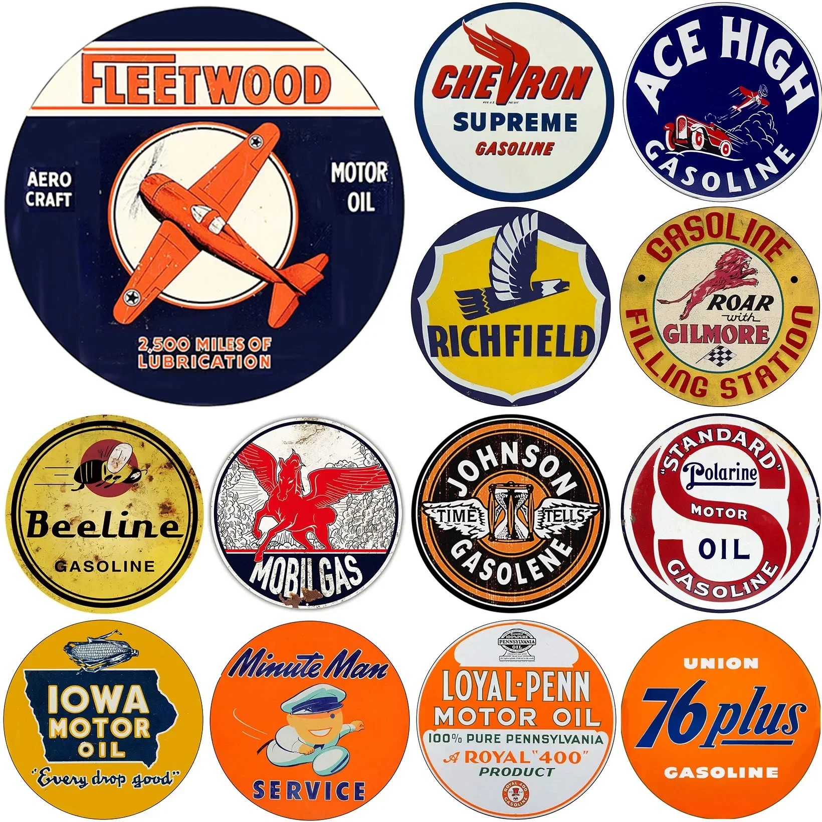 Car Sticker Motor Oil Gas Vintage Retro Round Sticker  Decorative Accessories Waterproof Sunscreen Vinyl Decal