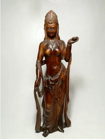 

CULTUER ART chinese Boxwood Wood hand Carved Buddhism Guanyin Kwan-yin Goddess Statue collectable H 8.8 inch