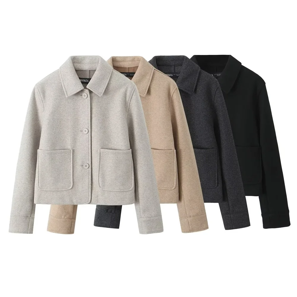 

2024 RARF Winter New Product Women's Fashion Casual Loose Pocket Decoration Flip Collar Long Sleeve Coat