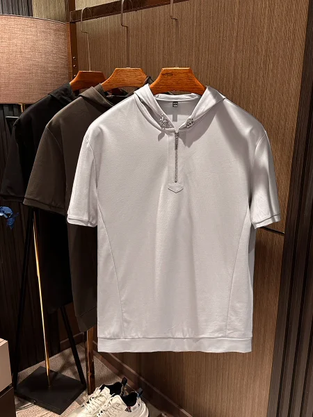 Casual Versatile Pure Color Hooded Short Sleeve T-Shirt Men's All-Match Basic Design Spring Summer New Arrival Breathable Com...