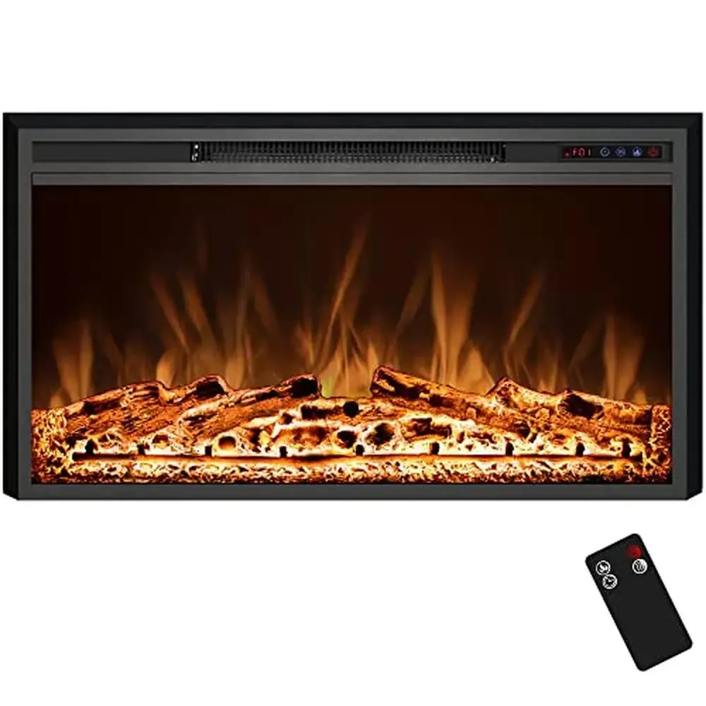 50 Inch Recessed Electric Fireplace Heater Remote Control Adjustable Flame Colors Timer LCD Display Metal Construction Cozy