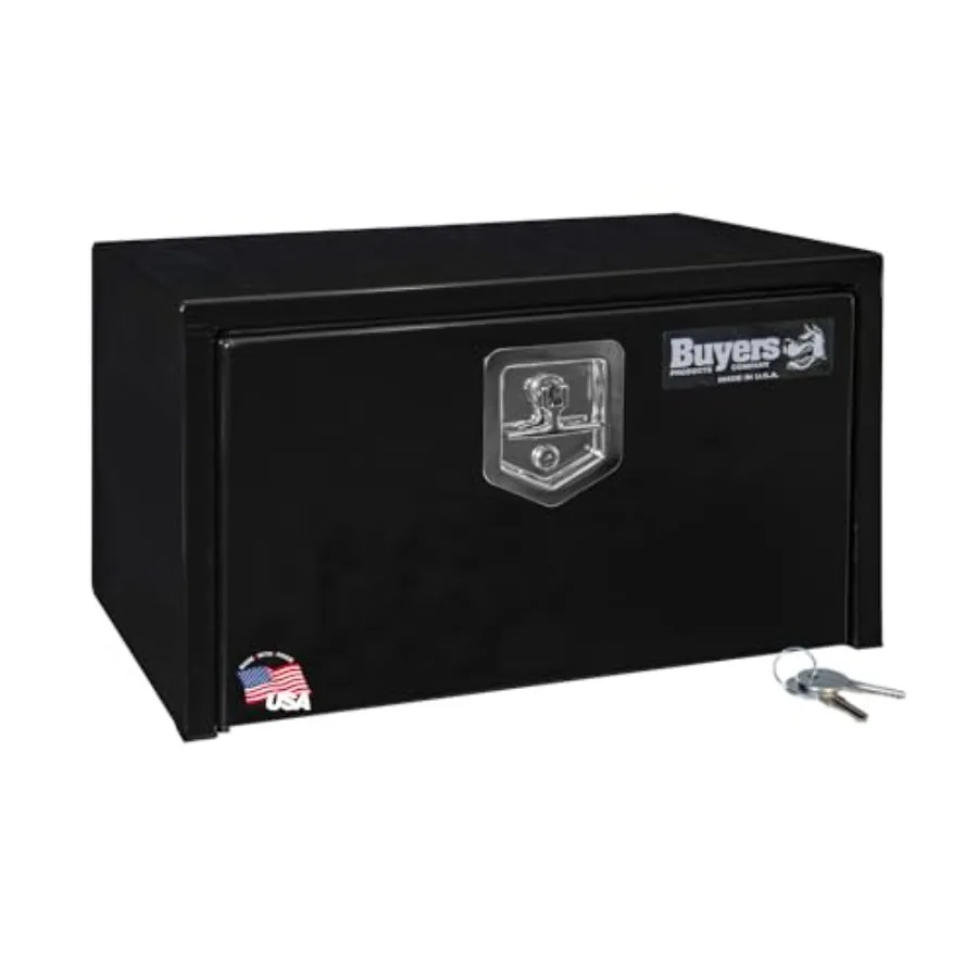 

1703300 Black Steel Underbody Truck Tool Box 14 x 16 x 24 Inch Heavy-Duty Job Box Weather-Resistant Truck Bed S