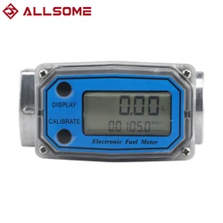 ALLSOME 5-120L/Min Multi-unit LED Digital Aluminum Alloy Turbine Flowmeter For Liquid Diesel Fuel Water Flow Meter