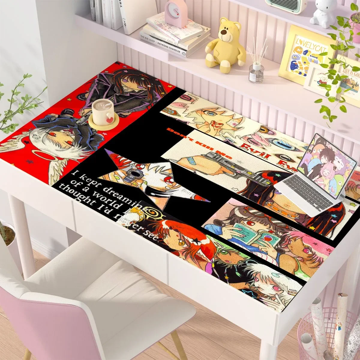 Leather Desk Pad Protector Anime Angel Wings Girl Y2K Kawaii Mouse Pad Office Desk Mat Waterproof Non-Slip PU Desk Blotter Pad