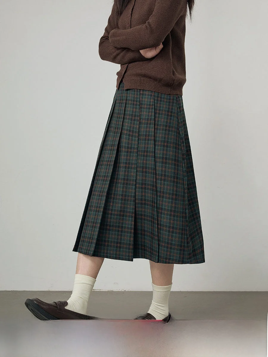 

Синяя клетчатая юбка миди с высокой талией, женская, весенне-осенняя, А-силуэт, с эффектом похудения, средней длины