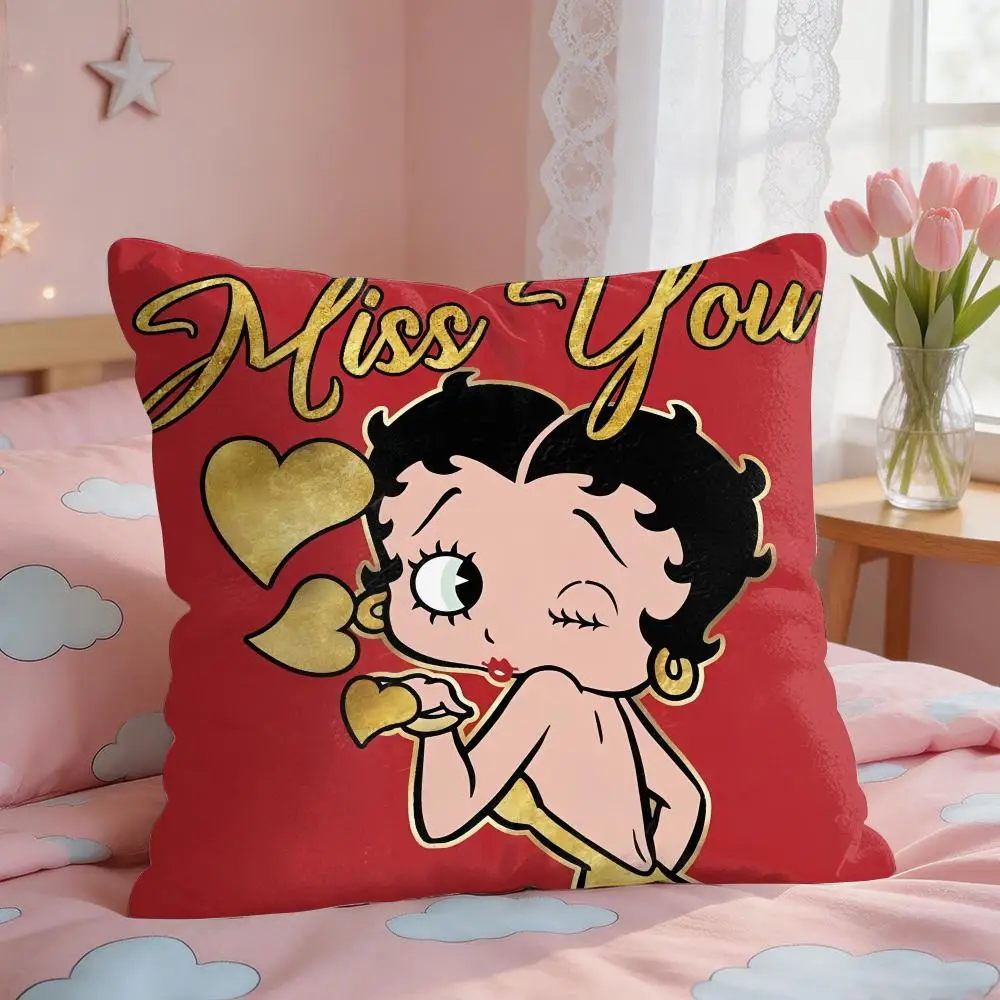 B-Betty Boop Cool Fashion Cushion Cover Square Short Plush Pillow Case Living Room Sofa Home Decor Funda 40X40