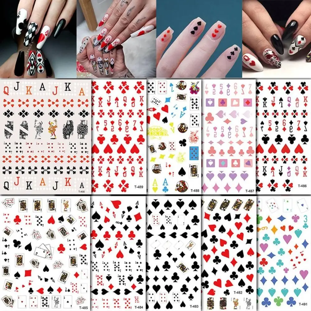 Spades Cute Square Manicure Playing Card DIY 3D Nail Decals Poker Nail Art Stickers Nail Adhesive Stickers Nail Art Decorations