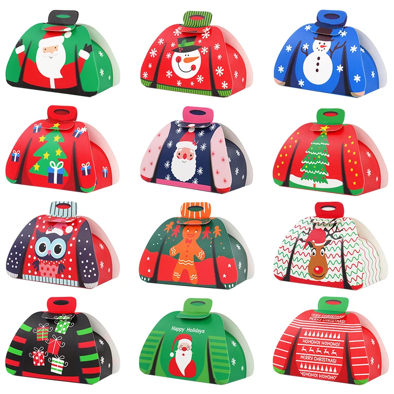 12pcs Christmas Candy Box Cute Sweater Shape Cookies Gifts Packing Boxes Bag Christmas Decoration For Home Navidad Xmas New Year